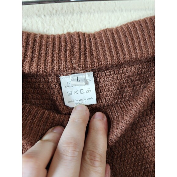 Womens Size L Brown Waffle Knit High Rise Jogger Pants Athleisure - Picture 3 of 4